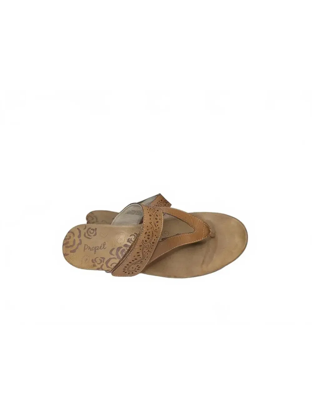 Propét Wynzie Women’s Leather Wedge‎ Flip Flop Sandals Tan Size 9.5 X/2E